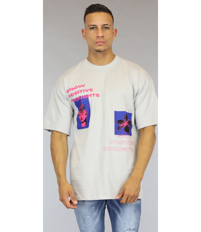 Lichtgrijs Grow Positive Thoughts Heren Shirt