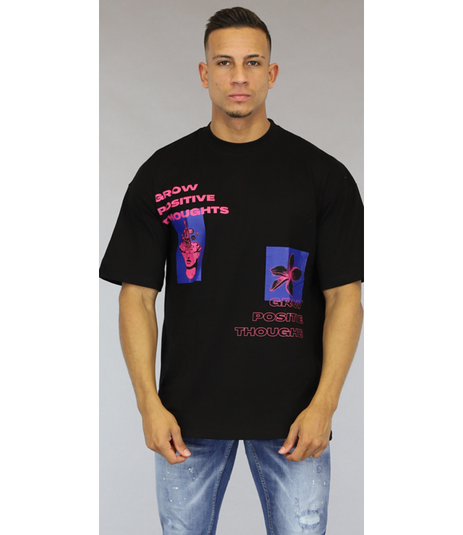 Zwart Grow Positive Thoughts Heren Shirt