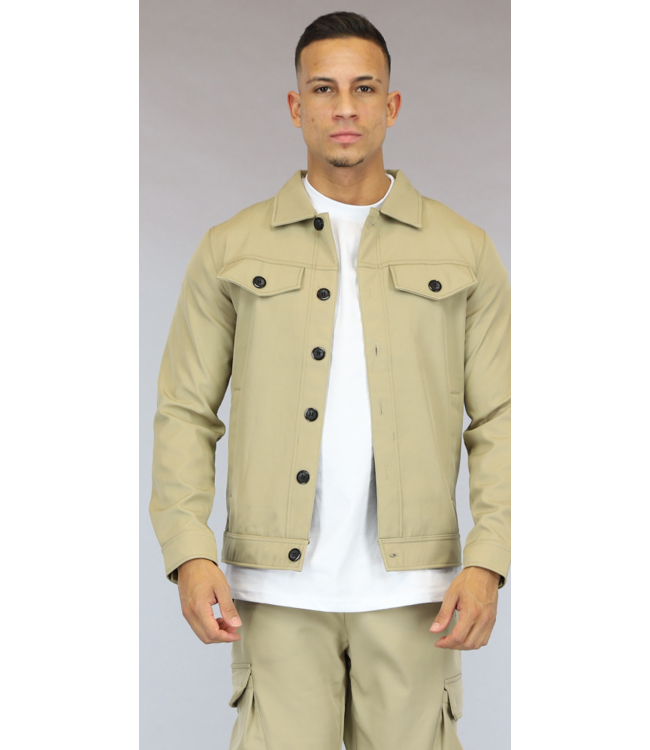 Beige Heren Cargo Vest met Knopen