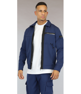 Donkerblauw Heren Cargo Vest met Zwarte Streep