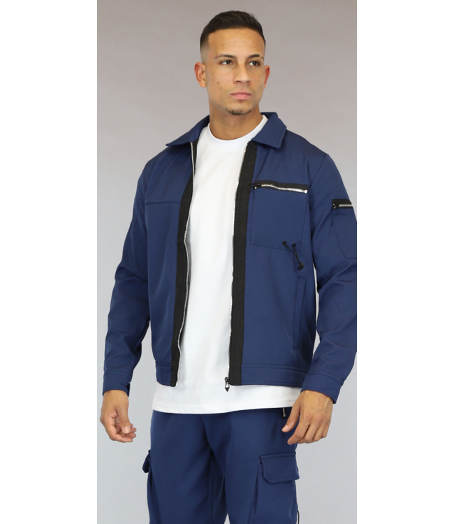 Donkerblauw Heren Cargo Vest met Zwarte Streep
