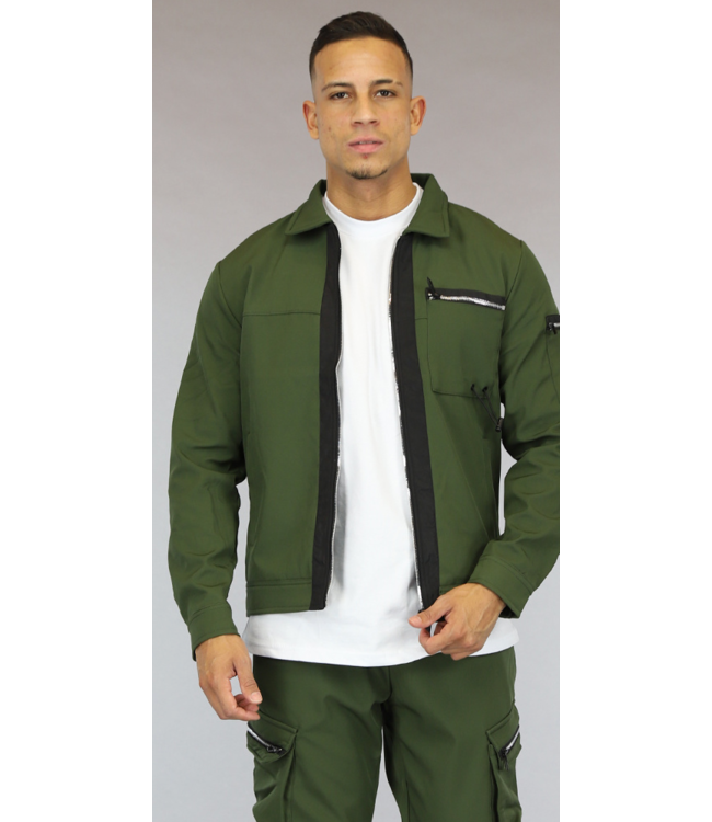 Groen Heren Cargo Vest met Zwarte Streep