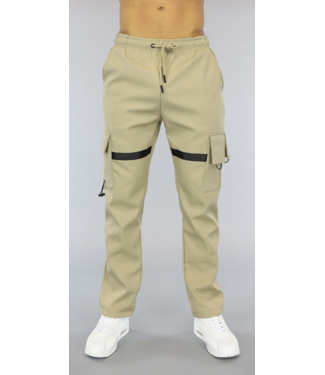 Beige Heren Cargo Broek met Zwarte Streep