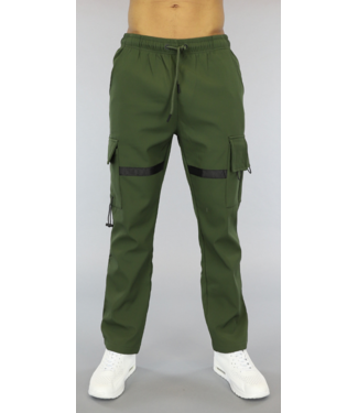 !SALE50 Groene Heren Cargo Broek met Zwarte Streep