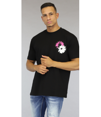 !SALE50 Zwart Heren Shirt met Bloemen