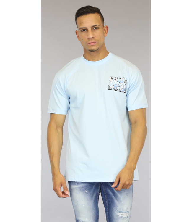 Lichtblauw heren Shirt met Butterfly Opdruk