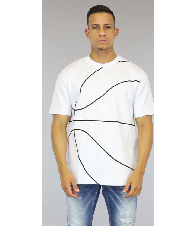 !OP=OP Wit Heren Shirt met Basketbal Opdruk