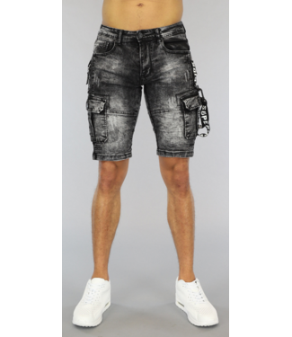 Zwart Heren Short met Wassing en Bretel
