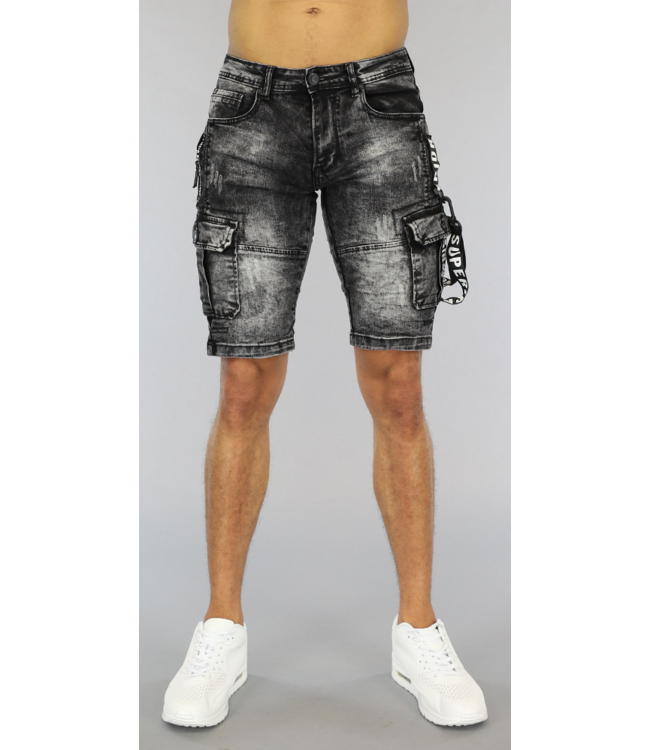 Zwart Heren Short met Wassing en Bretel