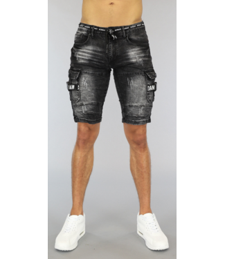 Zwart Old Look Heren Jeans Short met Details