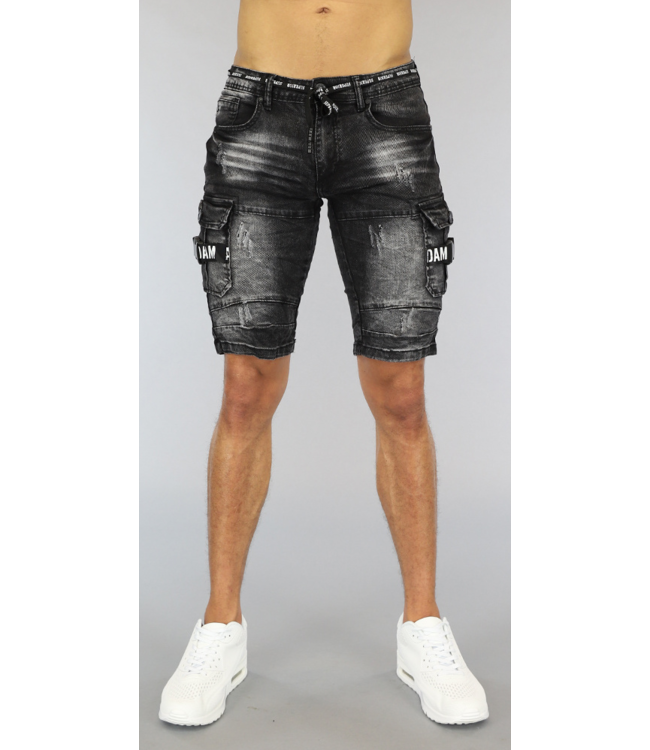 Zwart Old Look Heren Jeans Short met Details