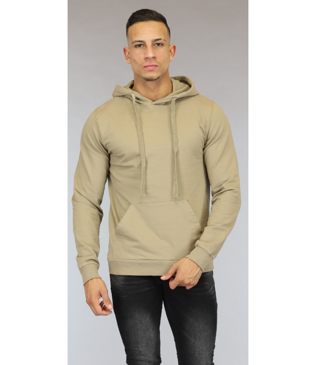 Basic Beige Heren Hoodie met Kangoeroezak