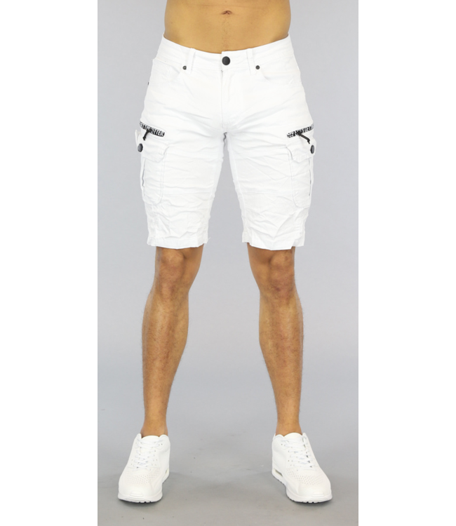 Witte Heren Jeans Short met Klepzakken