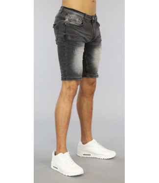 Grijze Old Look Heren Jeans Short met Wassing