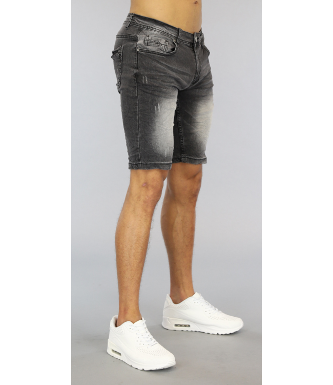 Grijze Old Look Heren Jeans Short met Wassing