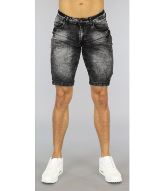 Zwarte Old Look Heren Jeans Short met Wassing