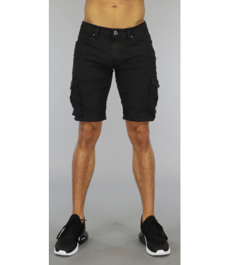 Zwarte Basic Heren Jeans Short met Klepzakken
