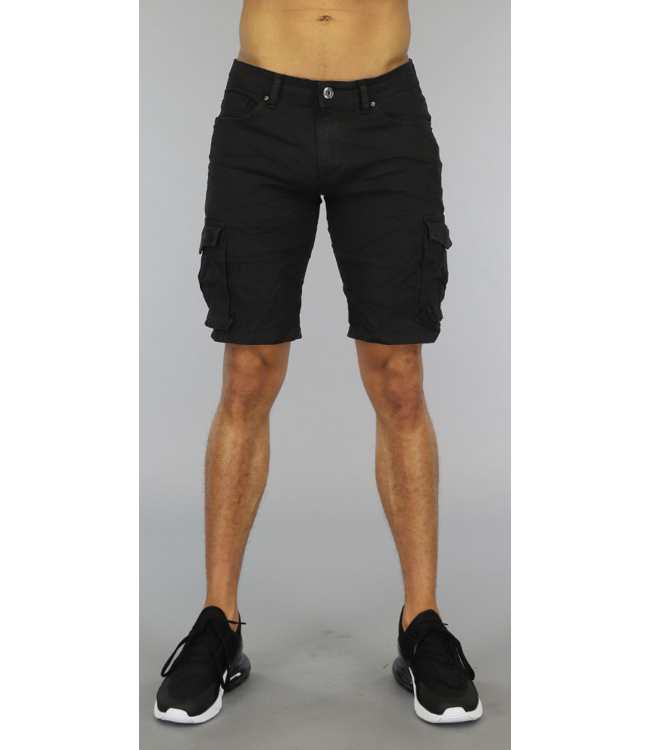 Zwarte Basic Heren Jeans Short met Klepzakken