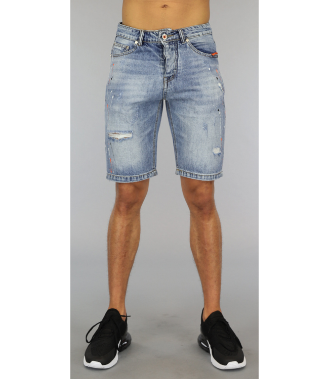 !OP=OP Old Look Heren Jeans Short met Verfspatten