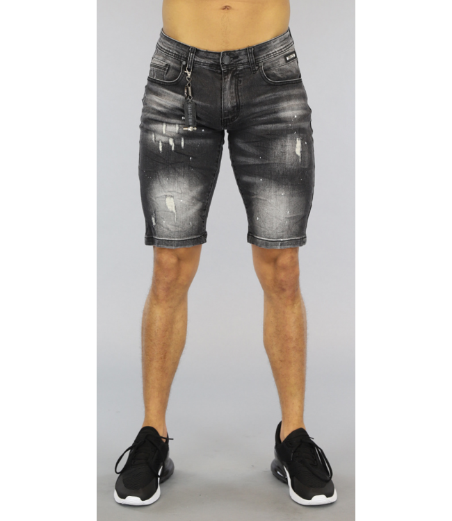 !OP=OP Antraciet Old Look Heren Jeans Short met Verfspatten