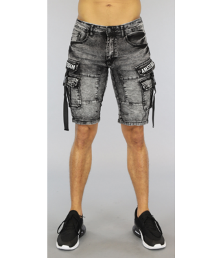 Zwart Acid Heren Jeans Short met Klepzakken