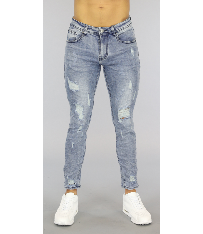 !OP=OP Basic Lichtblauwe Heren Jeans met Scheuren en Wassing