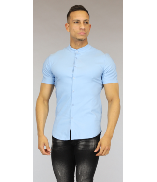 Lichtblauwe Stretch Heren Blouse met Korte Mouwen