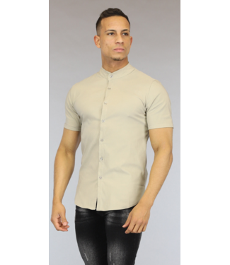 Beige Stretch Heren Blouse met Korte Mouwen