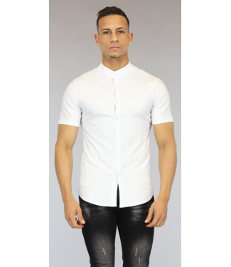 Witte Stretch Heren Blouse met Korte Mouwen
