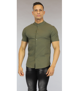 Kaki Stretch Heren Blouse met Korte Mouwen