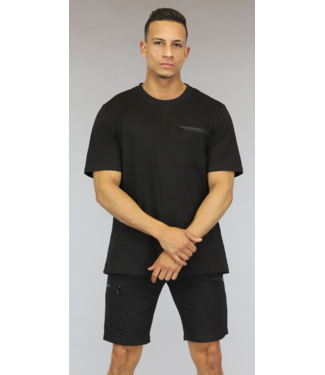 Zwarte Loose Fit Heren Short Set met Zakken