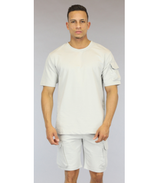 Lichtgrijze Oversized Heren Short Set met Zakken