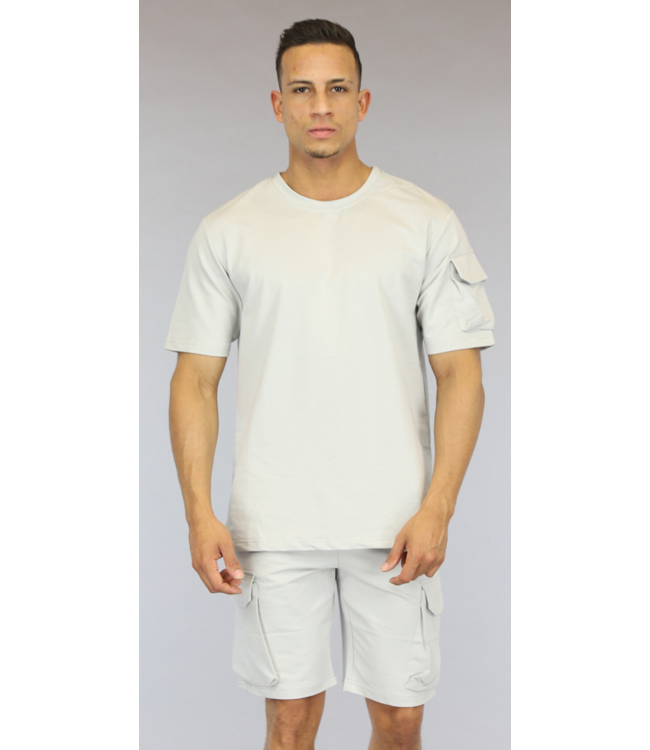 Lichtgrijze Oversized Heren Short Set met Zakken