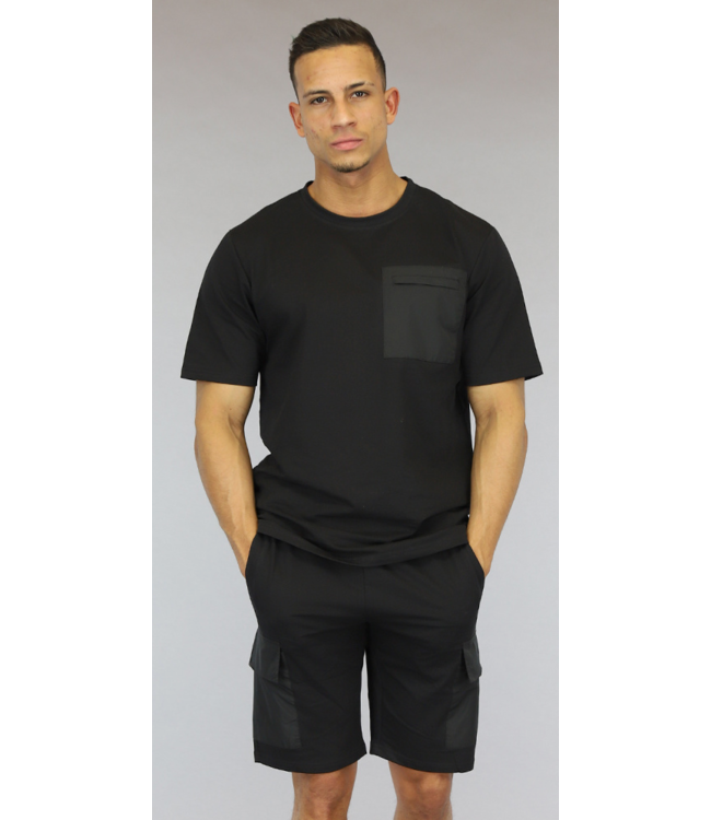 Zwarte Heren Short Set met Zwarte Zakken
