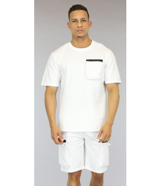 Witte Loose Fit Heren Short Set met Zakken
