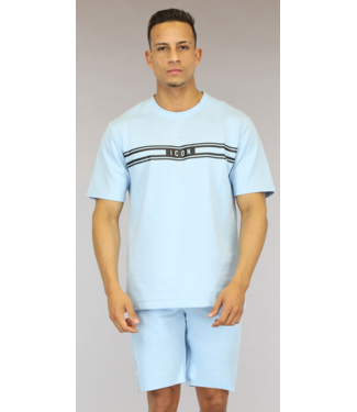 Lichtblauwe Heren Icon Short Set met Strepen