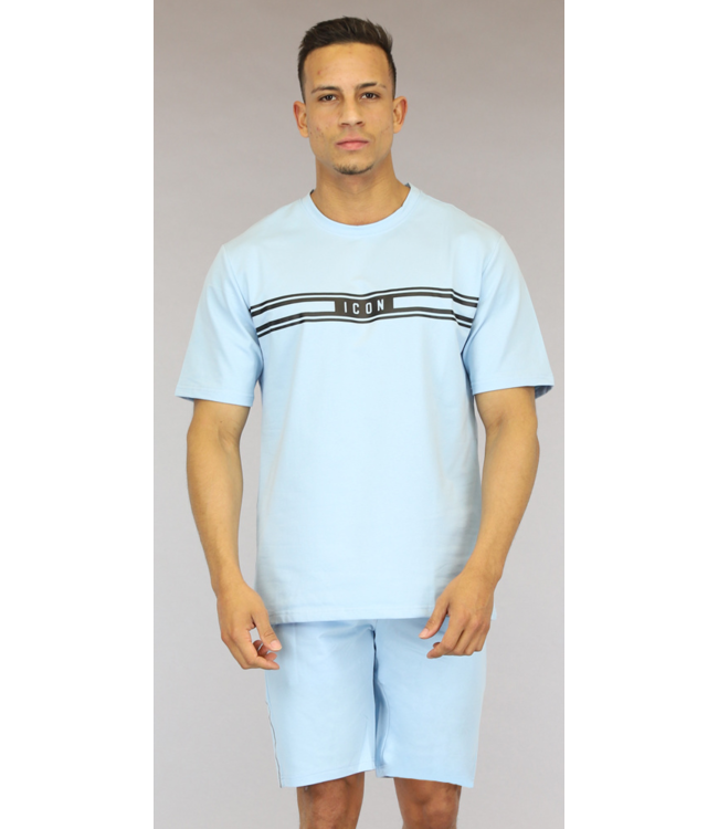 Lichtblauwe Heren Short Set met Strepen