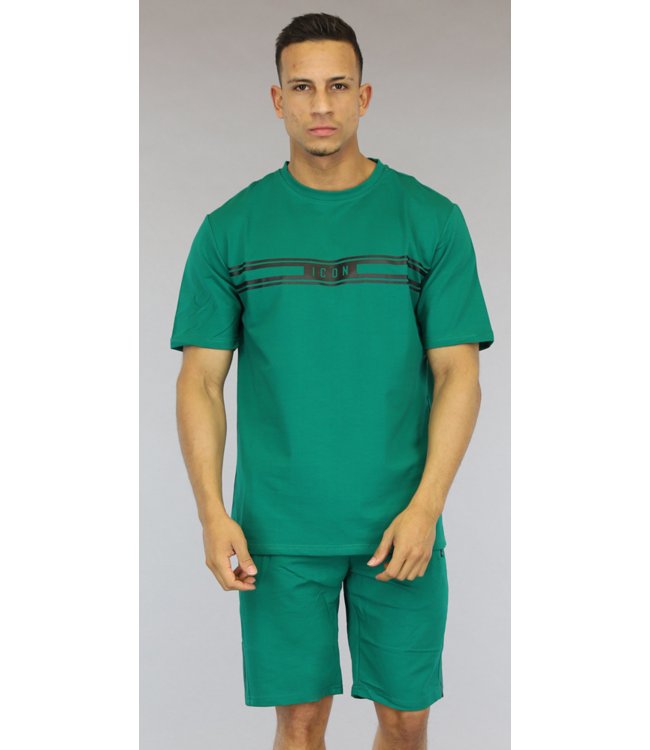Groene Heren Icon Short Set met Strepen