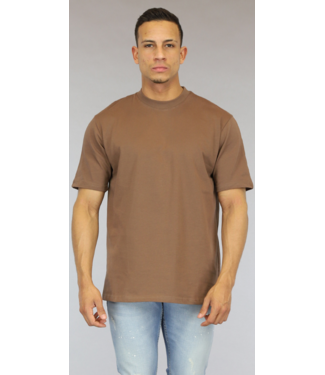 Oversized Bruin Heren Shirt met Korte Mouwen