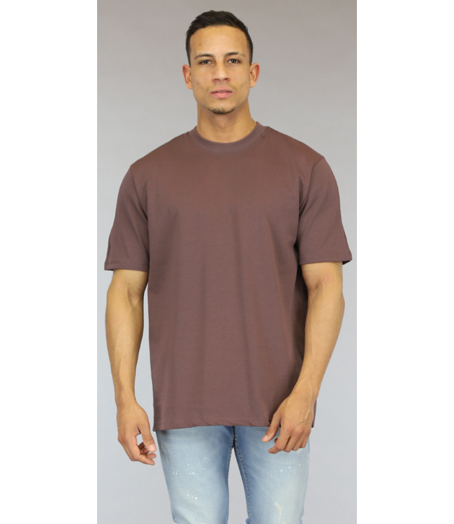 Oversized Aubergine Heren Shirt met Korte Mouwen