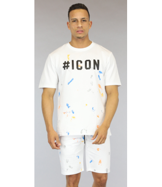 Witte Heren Short Set met Verf Vlekken