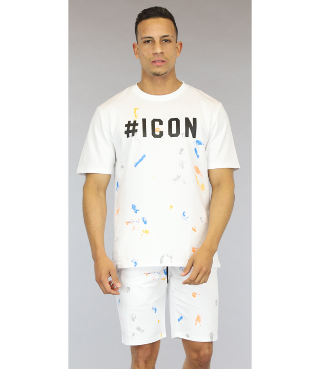 Witte Heren Short Set met Verf Vlekken