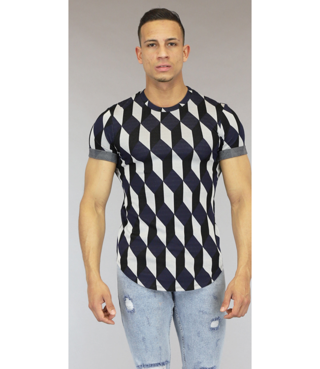 Blauw Heren T-Shirt met Ruitpatroon