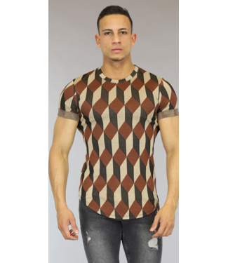 Bruin Heren T-Shirt met Ruitpatroon