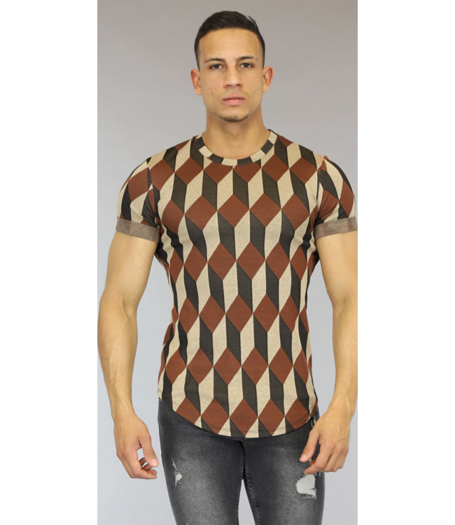 Bruin Heren T-Shirt met Ruitpatroon