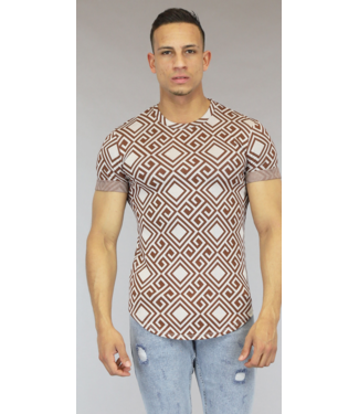 !OP=OP Bruin/Wit Heren T-Shirt met Print