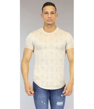 Wit Heren T-Shirt met Beige Print