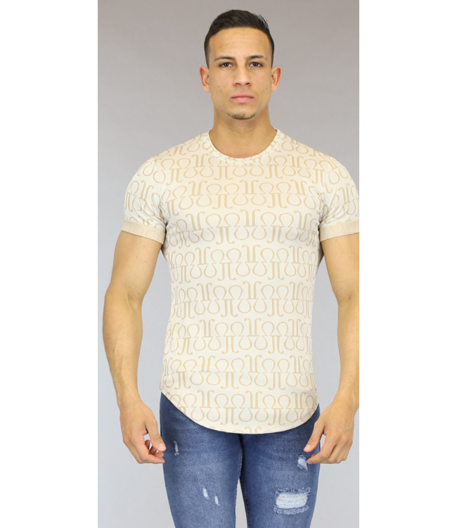 Wit Heren T-Shirt met Beige Print