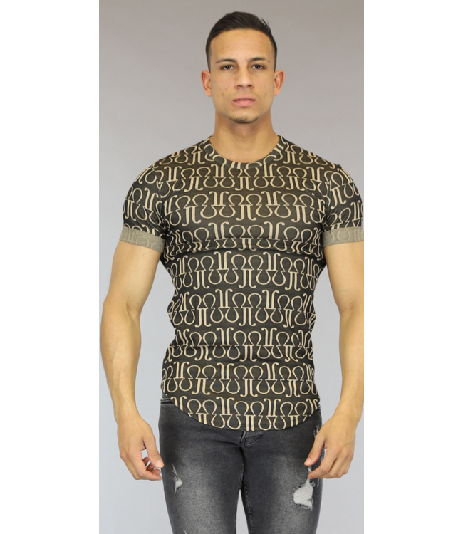 !OP=OP Zwart Heren T-Shirt met Beige Print