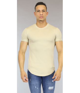 Beige Heren T-Shirt met Reliëf Opdruk